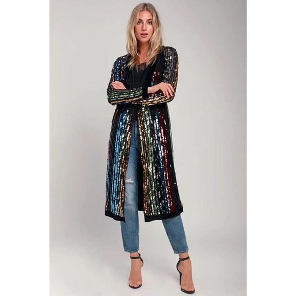 Lulu's Pretty Prismatic Rainbow Striped Sequin Midi Robe Dress TS Era's Style S - Picture 14 of 15